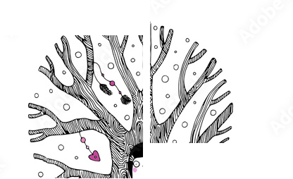 Beautiful magic tree, fox, hare angel and owl. - Zweiteiliges Leinwandbild, Diptychon