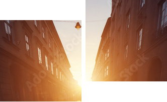 Empty cobblestone street in old town at sunset. - Zweiteiliges Leinwandbild, Diptychon