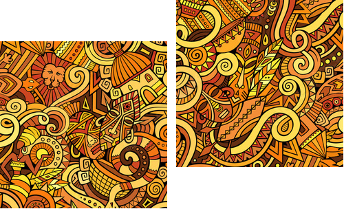Cartoon hand-drawn doodles on the subject of Africa style theme  - Zweiteiliges Leinwandbild, Diptychon