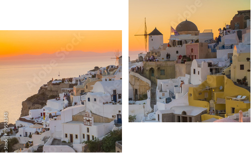 the beautiful sunset in Santorini Greece, sea, sunset, white Greek houses in the evening - Zweiteiliges Leinwandbild, Diptychon