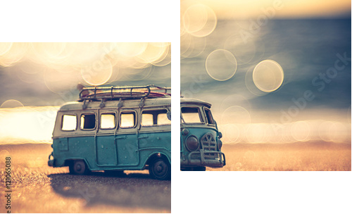 Vintage miniature van in vintage color tone, travel concept - Zweiteiliges Leinwandbild, Diptychon
