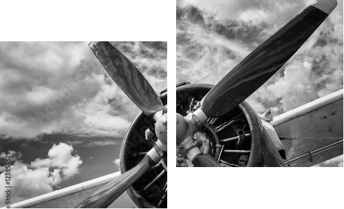 Close up of old airplane in black and white - Zweiteiliges Leinwandbild, Diptychon