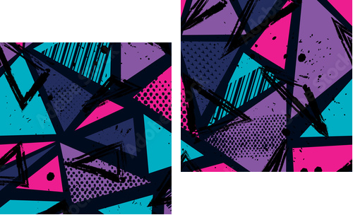 Abstract seamless pattern for girls, boys, clothes. Creative vector background with dots, geometric figures,stripes inscriptions.Funny wallpaper for textile and fabric. Fashion style. Colorful bright. - Zweiteiliges Leinwandbild, Diptychon