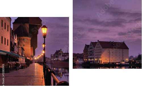 Riverside of GdaÅsk at dawn. - Zweiteiliges Leinwandbild, Diptychon