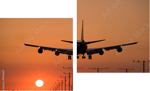 sunset jet landing 3 - Zweiteiliges Leinwandbild, Diptychon