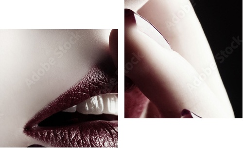 Close-up of lips and nails - Zweiteiliges Leinwandbild, Diptychon
