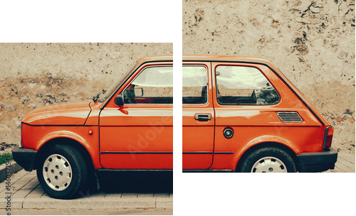 a youngtimer car parked on a street - Zweiteiliges Leinwandbild, Diptychon