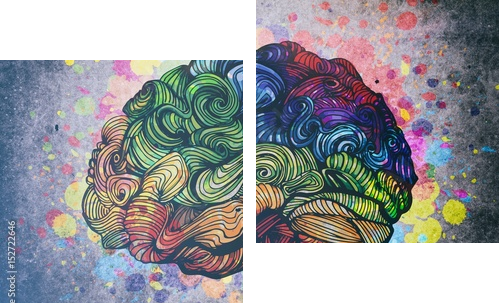 Brain doodle illustration with textures - Zweiteiliges Leinwandbild, Diptychon