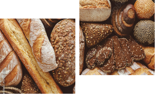 Bread background, top view of white, black and rye loaves - Zweiteiliges Leinwandbild, Diptychon