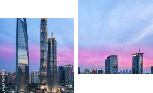 Beautiful shanghai city skyline in sunset - Zweiteiliges Leinwandbild, Diptychon