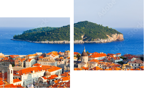 Town Dubrovnik and island in Croatia - Zweiteiliges Leinwandbild, Diptychon