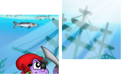 Pirate octopus near ship underwater - Zweiteiliges Leinwandbild, Diptychon