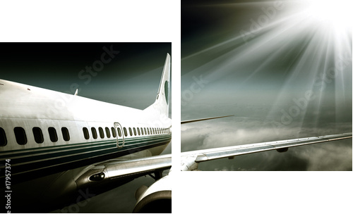 the airplane with the blue sky background - Zweiteiliges Leinwandbild, Diptychon