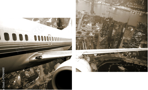 the airplane take off from the city night - Zweiteiliges Leinwandbild, Diptychon