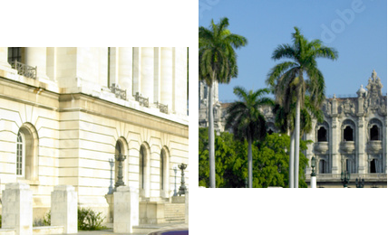 old car in front of Capitol Building, Old Havana, Cuba - Zweiteiliges Leinwandbild, Diptychon