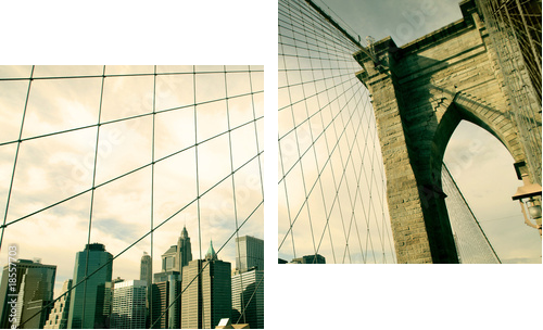 Most Brookliński – sepia z widokiem na Nowy Jork  - Zweiteiliges Leinwandbild, Diptychon