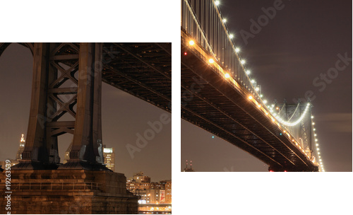 New York City Skyline and Manhattan Bridge At Night - Zweiteiliges Leinwandbild, Diptychon