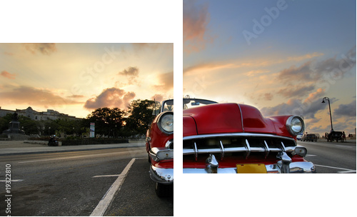 Red car in Havana sunset - Zweiteiliges Leinwandbild, Diptychon