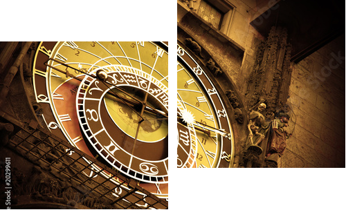 Old astronomical clock on Old Town Hall, Prague - Zweiteiliges Leinwandbild, Diptychon
