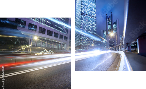 Fast moving cars lights blurred over modern city background - Zweiteiliges Leinwandbild, Diptychon