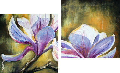 Magnolia flowersMy own artwork - Zweiteiliges Leinwandbild, Diptychon