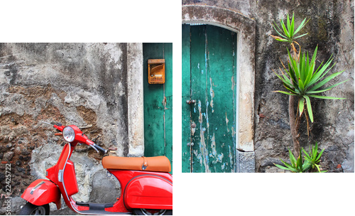 Red scooter - Zweiteiliges Leinwandbild, Diptychon