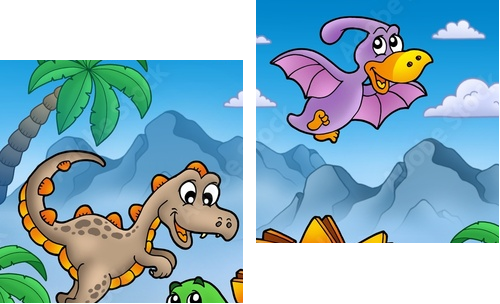 Landscape with dinosaurs 2 - Zweiteiliges Leinwandbild, Diptychon
