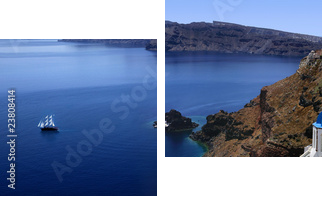 Piękno Santorini uchwycone w panoramie
 - Zweiteiliges Leinwandbild, Diptychon