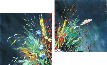 Bouquet of wild flowers in a vase - Zweiteiliges Leinwandbild, Diptychon
