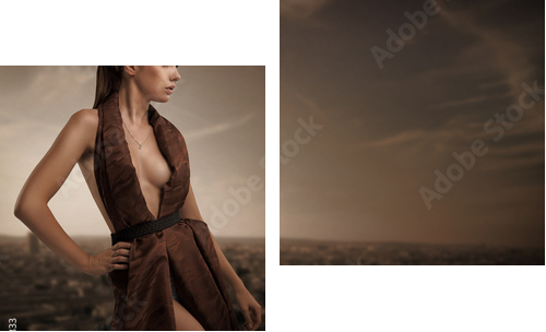 Sexy young beauty posing over urban background - Zweiteiliges Leinwandbild, Diptychon