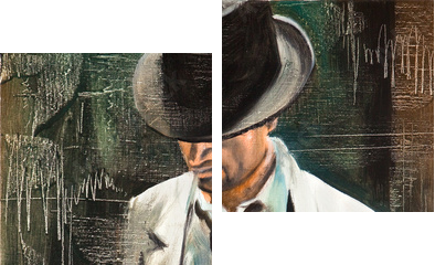 Portrait of the man with a cigarette - Zweiteiliges Leinwandbild, Diptychon