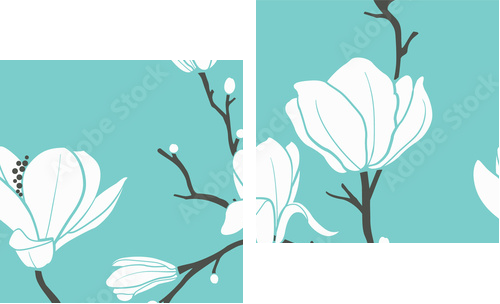 blue magnolia pattern - Zweiteiliges Leinwandbild, Diptychon