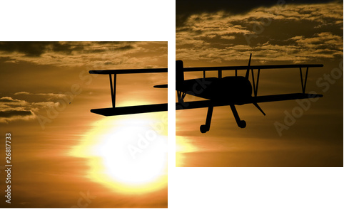 Airplane and sunset - Zweiteiliges Leinwandbild, Diptychon