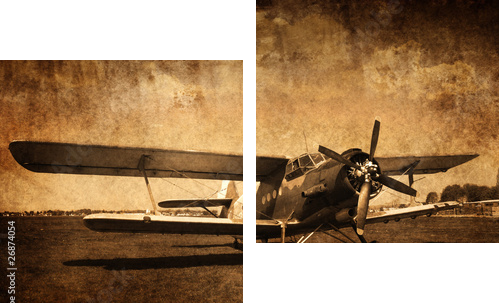 stary samolot - dwupÅatowiec - Zweiteiliges Leinwandbild, Diptychon