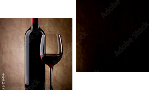 bottle with red wine and glass and grapes - Zweiteiliges Leinwandbild, Diptychon