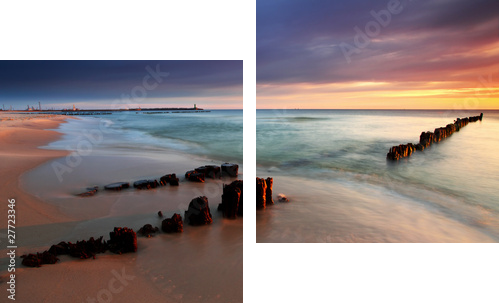 Beautiful sunrise on the beach - Zweiteiliges Leinwandbild, Diptychon