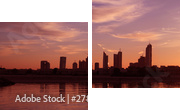 Zachód słońca w Cityscape Dubaj
 - Zweiteiliges Leinwandbild, Diptychon