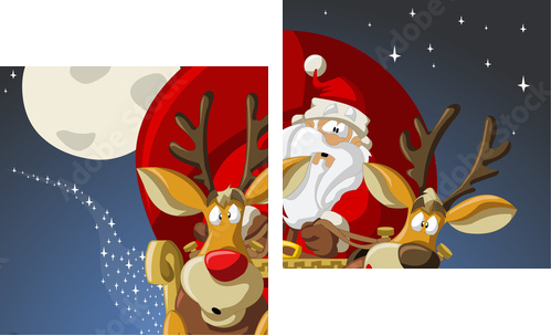 Santa-Claus on sleigh with reindeers - Zweiteiliges Leinwandbild, Diptychon