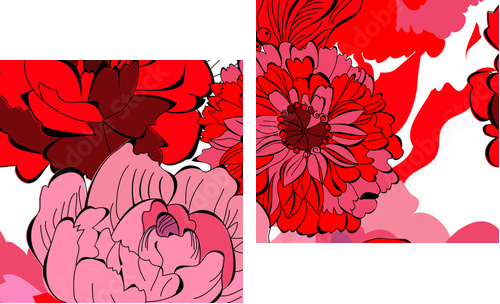 Seamless pattern with red flowers - Zweiteiliges Leinwandbild, Diptychon