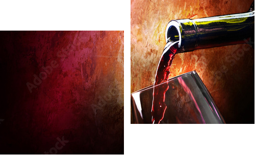 Czerwone wino w nastrojowej scenerii
 - Zweiteiliges Leinwandbild, Diptychon