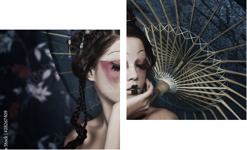 portrait of a beautiful white girl in geisha style - Zweiteiliges Leinwandbild, Diptychon