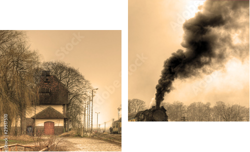 Old retro steam train - Zweiteiliges Leinwandbild, Diptychon