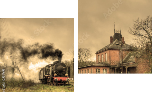 Old retro steam train - Zweiteiliges Leinwandbild, Diptychon