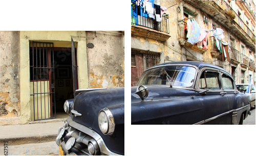 A classic old car is black color parked in front of the building - Zweiteiliges Leinwandbild, Diptychon