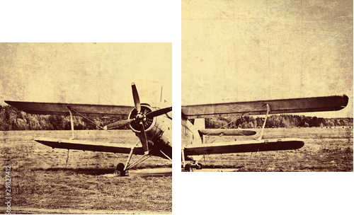 Vintage photo of an old biplane - Zweiteiliges Leinwandbild, Diptychon