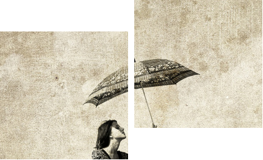 Girl with umbrella on bike Photo in old image style - Zweiteiliges Leinwandbild, Diptychon