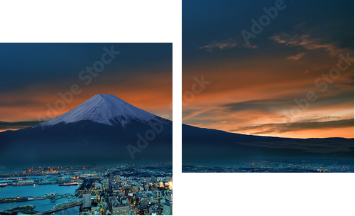 Surreal view of Yokohama city and Mt. Fuji - Zweiteiliges Leinwandbild, Diptychon
