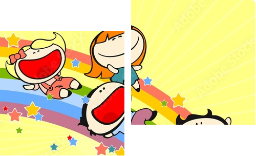 Kids sliding on a rainbow - Zweiteiliges Leinwandbild, Diptychon
