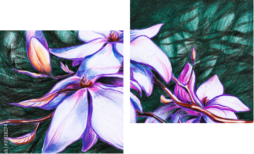 Magnolia koloru pastelowego - Zweiteiliges Leinwandbild, Diptychon