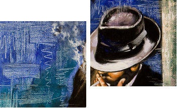 Portrait of the man with a cigarette - Zweiteiliges Leinwandbild, Diptychon